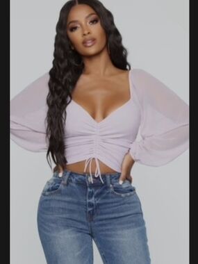Fashion Nova Lavender Ruched V-Neck Crop Camisole